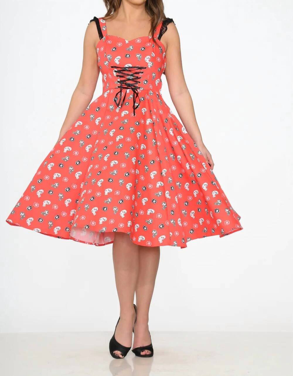 NEW ORCHID BLOOM skulls swing dress in red